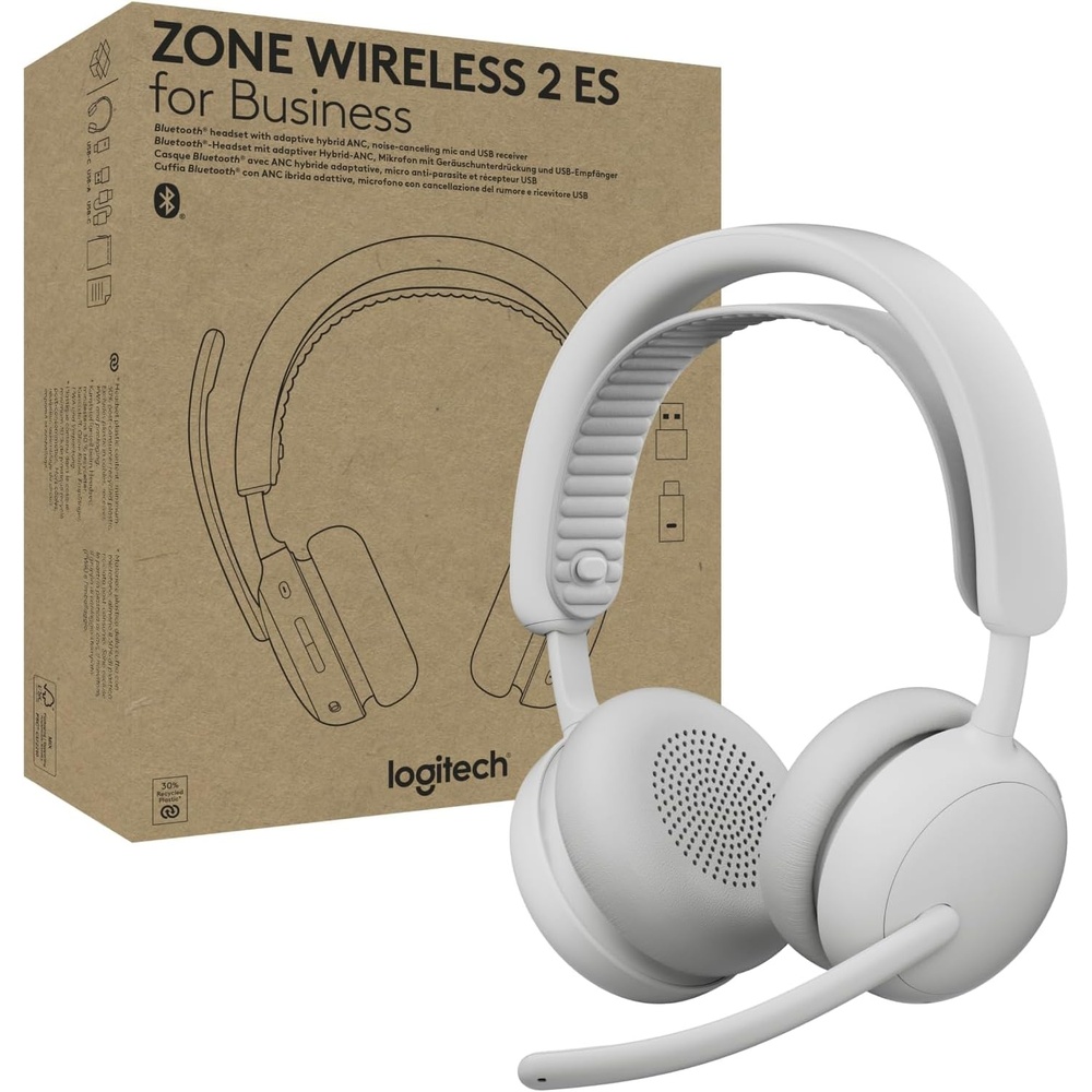 image:imageLogitech Zone Wireless 2 Premium Noise Canceling Headset with Hybrid ANC Bluetooth USBC USBA Certified for Microsoft Teams and Fast Pair Engineered for Intel Evo laptops GraphiteOff White
