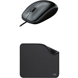 Logitech B100 Corded Mouse – Wired USB Mouse for Computers and Laptops Mouse Pad – Studio Series, Computer Mouse Mat Spill-Resistant Surface, Durable Materials, Portable – Black(Mouse + Mouse Pad)
