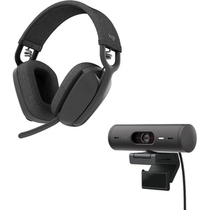 Logitech Brio 501 Full HD Webcam and Zone Vibe 100 Wireless Headphones with Noise-Canceling Mic, Works with Microsoft Teams, Google Meet, Zoom, Mac/PC – Black(Black)