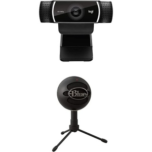 Logitech C922x Pro Stream Webcam – Full 1080p HD Camera & Blue Snowball iCE USB Mic for Recording and Streaming on PC and Mac, Cardioid Condenser Capsule, Adjustable Stand, Plug and Play – Black(Webcam + Snowball Mic)