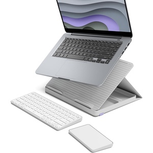 Logitech Casa Pop-Up Desk Work From Home Kit with Laptop Stand, Wireless Keyboard & Touchpad, Bluetooth, USB C Charging, for Laptop/MacBook(10” to 17”), Windows,macOS,ChromeOS – Nordic Calm,Tan/Purple(TAN / PURPLE)