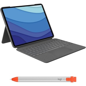 Logitech Combo Touch Detachable Backlit Keyboard Case Oxford Gray for iPad Pro 12.9-inch (5th, 6th gen – 2021,2022) Crayon Orange Digital Pencil for All iPads (2018 Releases and Later)