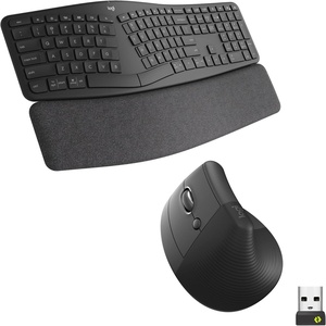 Logitech ERGO K860 Split Wireless Keyboard with wrist support and Lift Left Vertical Ergonomic Mouse, Left-handed, Bluetooth, USB receiver, Quiet, Windows/macOS/iPadOS, Laptop, PC – Graphite