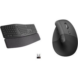 Logitech Ergo K860 Wireless Ergonomic Keyboard & Lift Vertical Ergonomic Mouse, Wireless, Bluetooth or Logi Bolt USB Receiver, Quiet clicks, 4 Buttons – Graphite