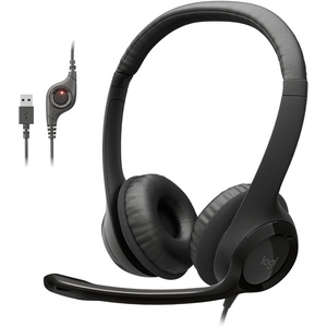 Logitech H390 Wired Headset for PC/Laptop, Stereo Headphones with Noise Cancelling Microphone, USB-A, in-Line Controls, Works with Chromebook – Black(Black)