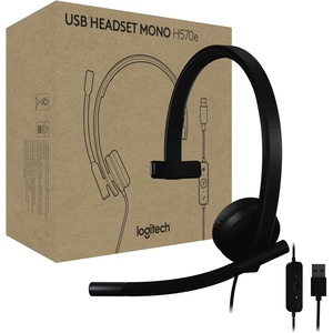 Logitech H570e Wired Headset, Stereo Headphones with Noise-Cancelling Microphone, USB, In-Line Controls with Mute Button, Indicator LED, PC/Mac/Laptop – Black(Mono)