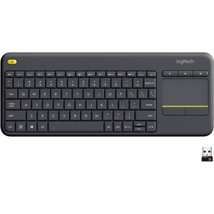 Logitech K400 Plus Wireless Touch TV Keyboard with Easy Media Control and Built-in Touchpad, HTPC Keyboard for PC-Connected TV, Windows, Android, ChromeOS, Laptop, Tablet – Black(PLUS)