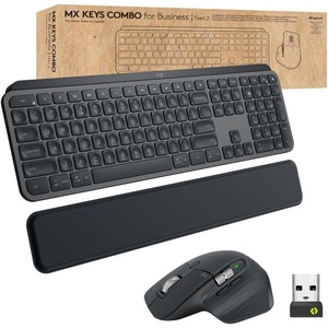 Logitech MX Keys Combo for Business | Gen 2, Full Size Wireless Keyboard and Wireless Mouse, with Keyboard Palm Rest, Bluetooth, Logi Bolt, Quiet Clicks, Windows/Mac/Chrome/Linux – Graphite