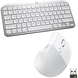 Logitech MX Keys Mini Keyboard and Lift Vertical Ergonomic Mouse Combo – Wireless, Backlit Keys, Bluetooth or Logi Bolt USB receiver, Quiet, Windows/macOS/iPadOS, Laptop, PC – Pale Grey