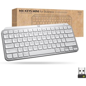 Logitech MX Keys Mini Wireless Illuminated Keyboard for Business, Compact, Logi Bolt Technology, Backlit, Rechargeable, Globally Certified, Windows/Mac/Chrome/Linux – Pale Gray