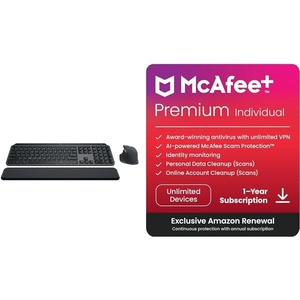 Logitech MX Keys S Combo – Performance Wireless Keyboard and Mouse with Palm Rest with Free Adobe Creative Cloud Subscription + McAfee+ Premium Individual Plan 2024 | Unlimited Devices Antivirus
