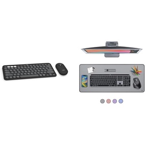 Logitech Pebble 2 Combo for Mac, Wireless Keyboard and Mouse, Slim, Quiet and Portable, Customizable, Bluetooth, Easy-Switch, for macOS, iPadOS – Tonal Graphite + Desk Mat – Studio Series, Mid-Grey