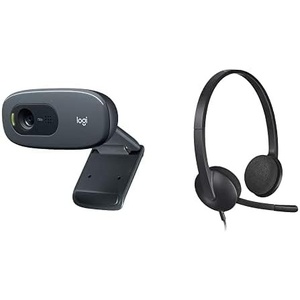 Logitech USB Headset H340, Stereo, USB Headset for Windows and Mac – Black & C270 Desktop or Laptop Webcam, HD 720p Widescreen for Video Calling and Recording