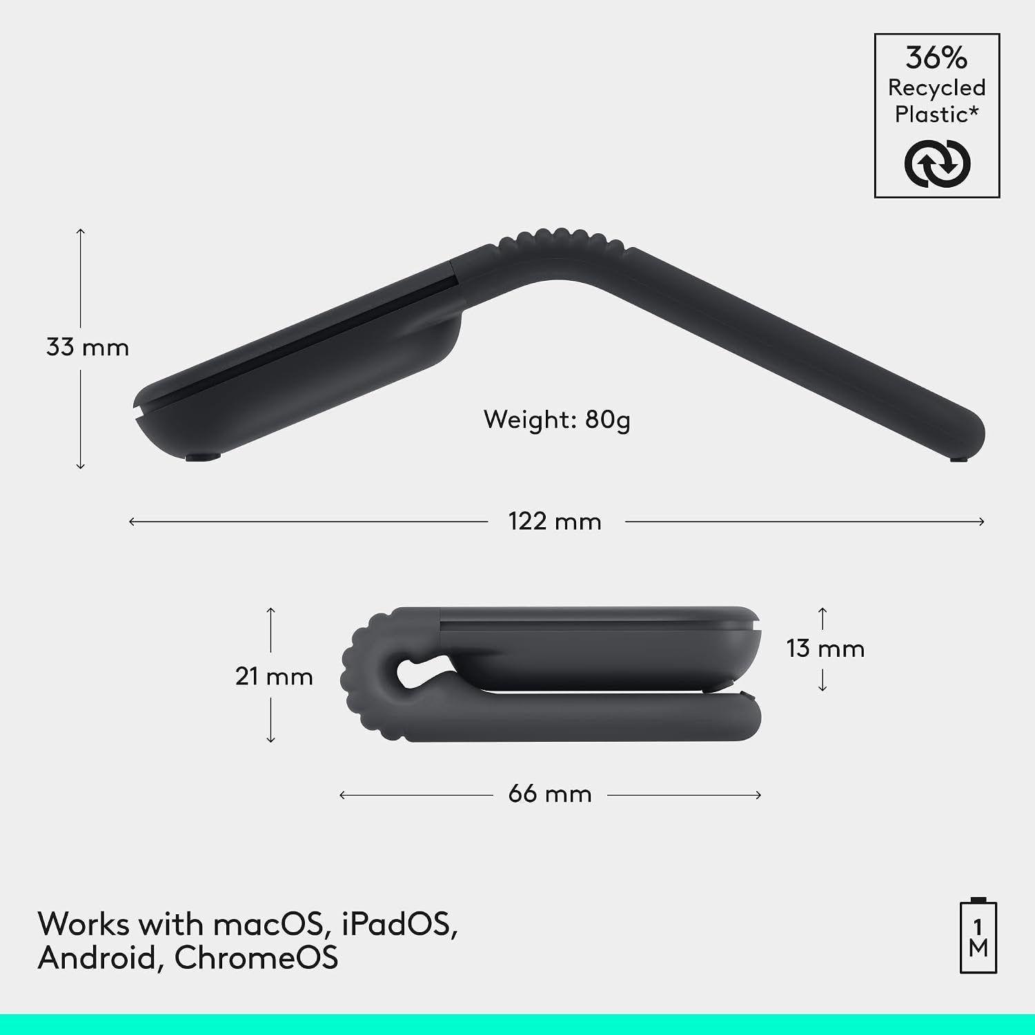 image:imageLogitech Mobi Fold for Business Foldable Wireless Mouse with Touch Scroll Quiet Clicks 4K DPI Logi Bolt Receiver Bluetooth Fast Pair Works with Chromebook PC Mac Graphite
