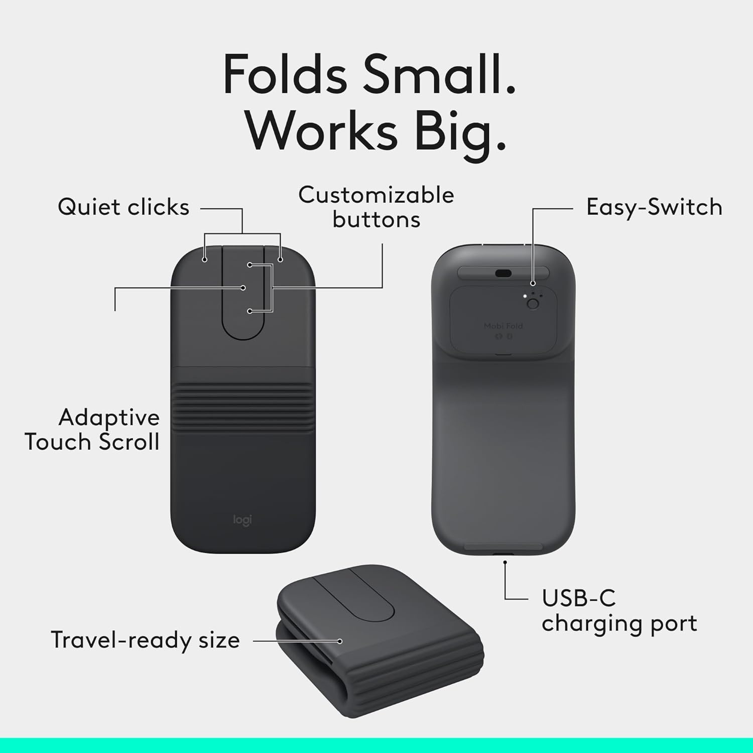 image:imageLogitech Mobi Fold Foldable Wireless Mouse with Touch Scroll Quiet Clicks 4K DPI Bluetooth Fast Pair Works with Chromebook PC Mac LilacGraphite