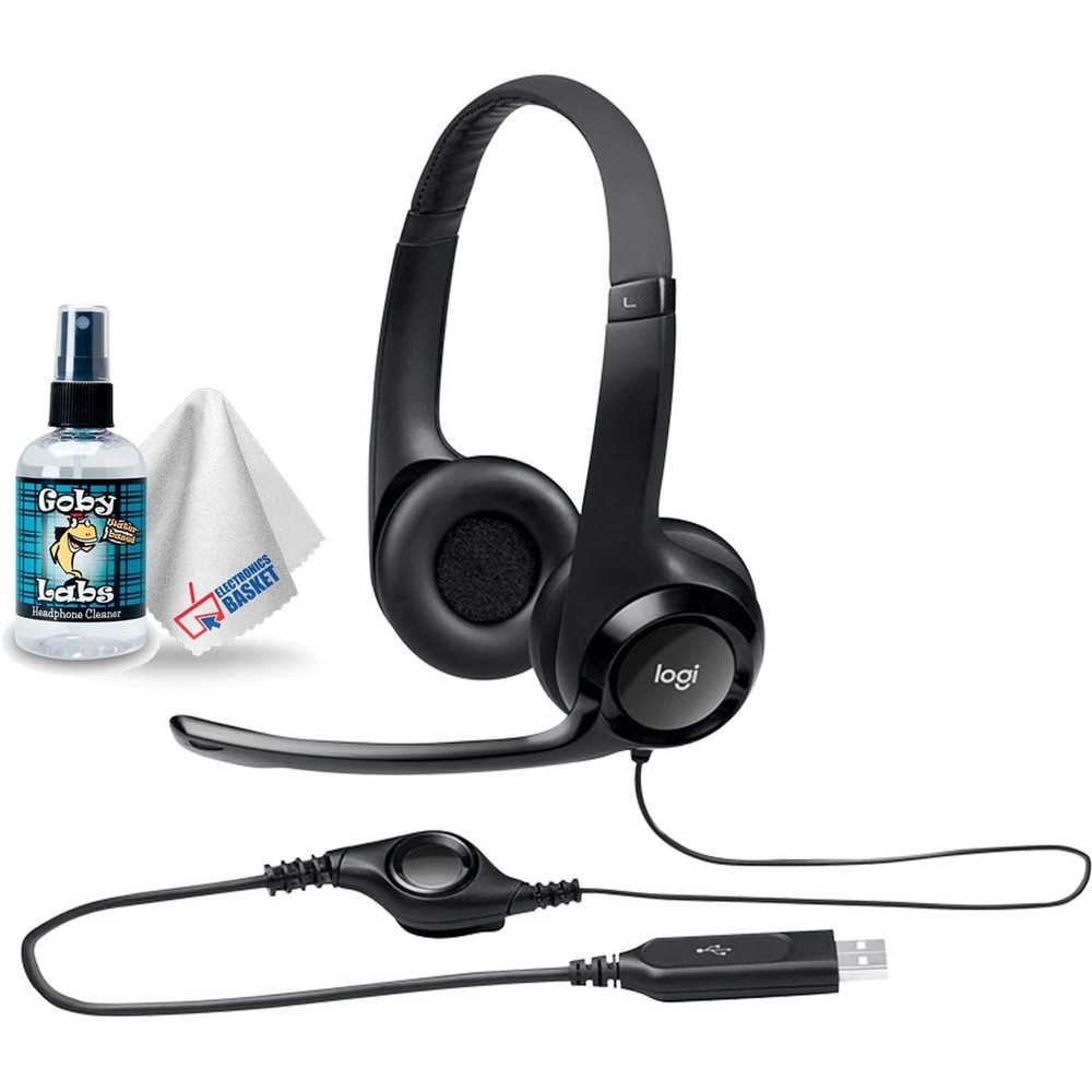 image:imageLogitech USB Headset H390 with Noise Cancelling Microphone Includes Headphone Cleaner with Microfiber Cleaning Cloth Bundle